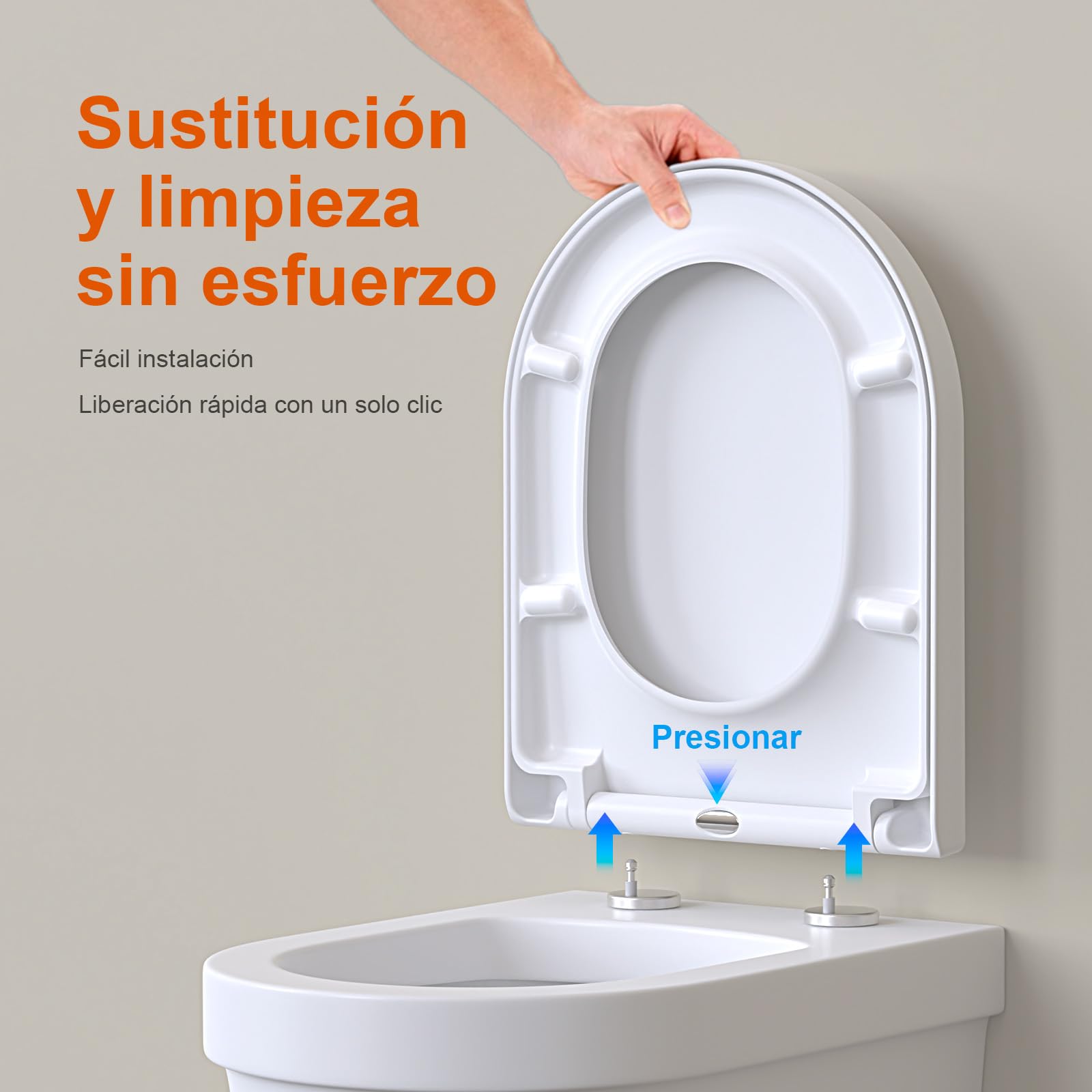 GRIFEMA Tapa WC Universal Premium - UF Resin, Efecto Cerámico, Antibacteriana, No Amarillea - Cierre Suave Silencioso - Liberación Rápida - Fácil Montaje - Tapa Inodoro Forma D [Exclusivo en Amazon]