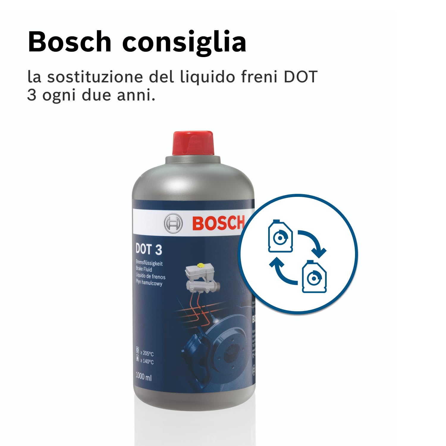 Liquido Freni Bosch DOT 3, 1 L – Per veicoli prodotti prima del 2000 – Non raccomandato per freni ABS e ESP