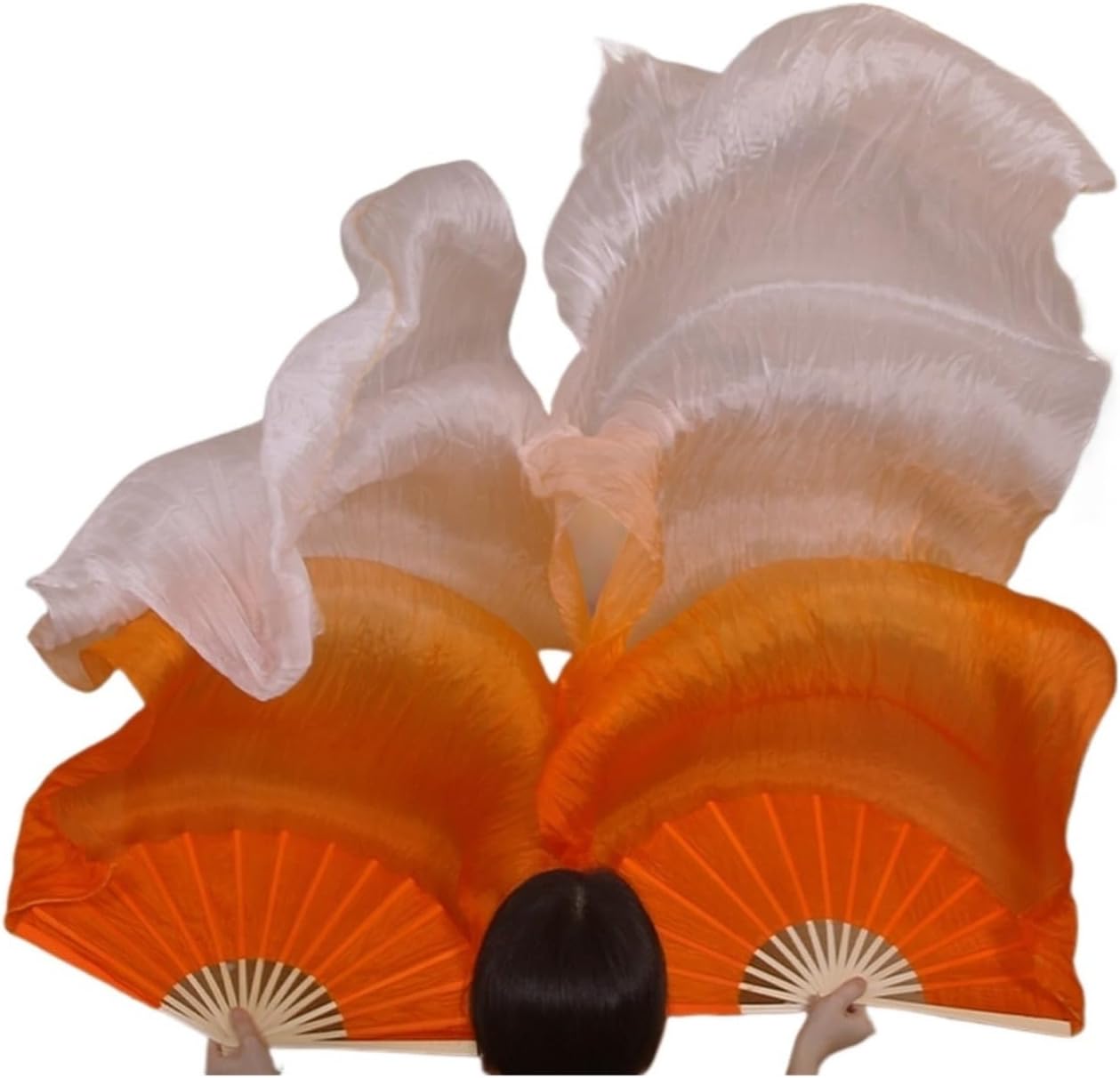 Belly dance fan Professional Belly Dance Fan One Pair Real Silk Veil Dancer Stage Performance Props Pub Show Photography Floral Hand Dye for dance(Color 02,150x90cm)