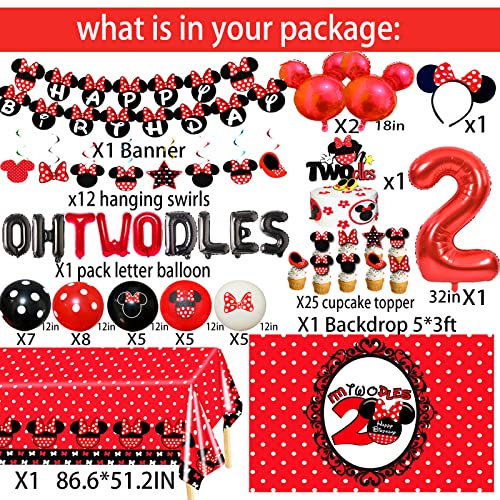 Red Mouse Birthday Party Supplies 2Nd Birthday Red Mouse Birthday Decorations Mouse Banner Cake Topper Oh 2 Twodles Balloon Mouse Backdrop Cupcake Topper Table Cloths For 2Nd Girls Bday Parties #TOP1