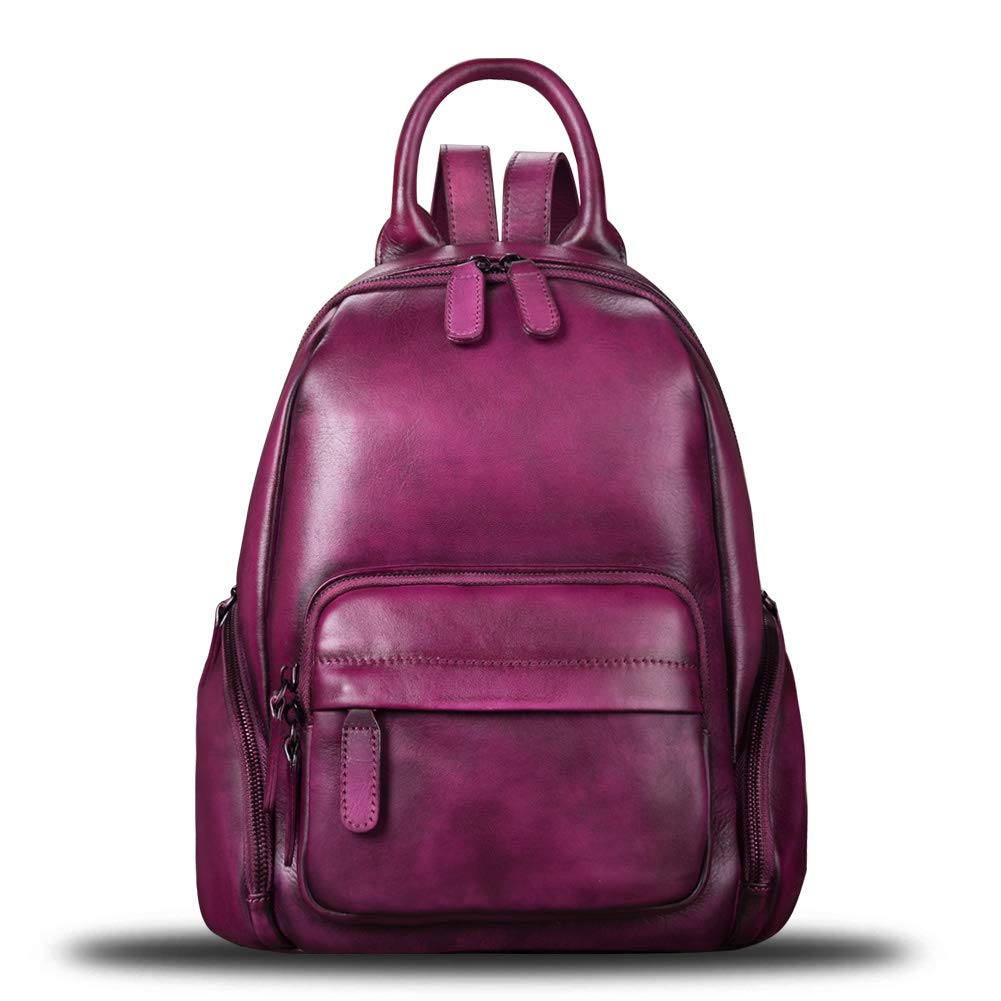 IVTG Genuine Leather Backpack for Women Vintage Real Leather Knapsack purse Satchel Rucksack Fashion Daypack Bag (Purple)