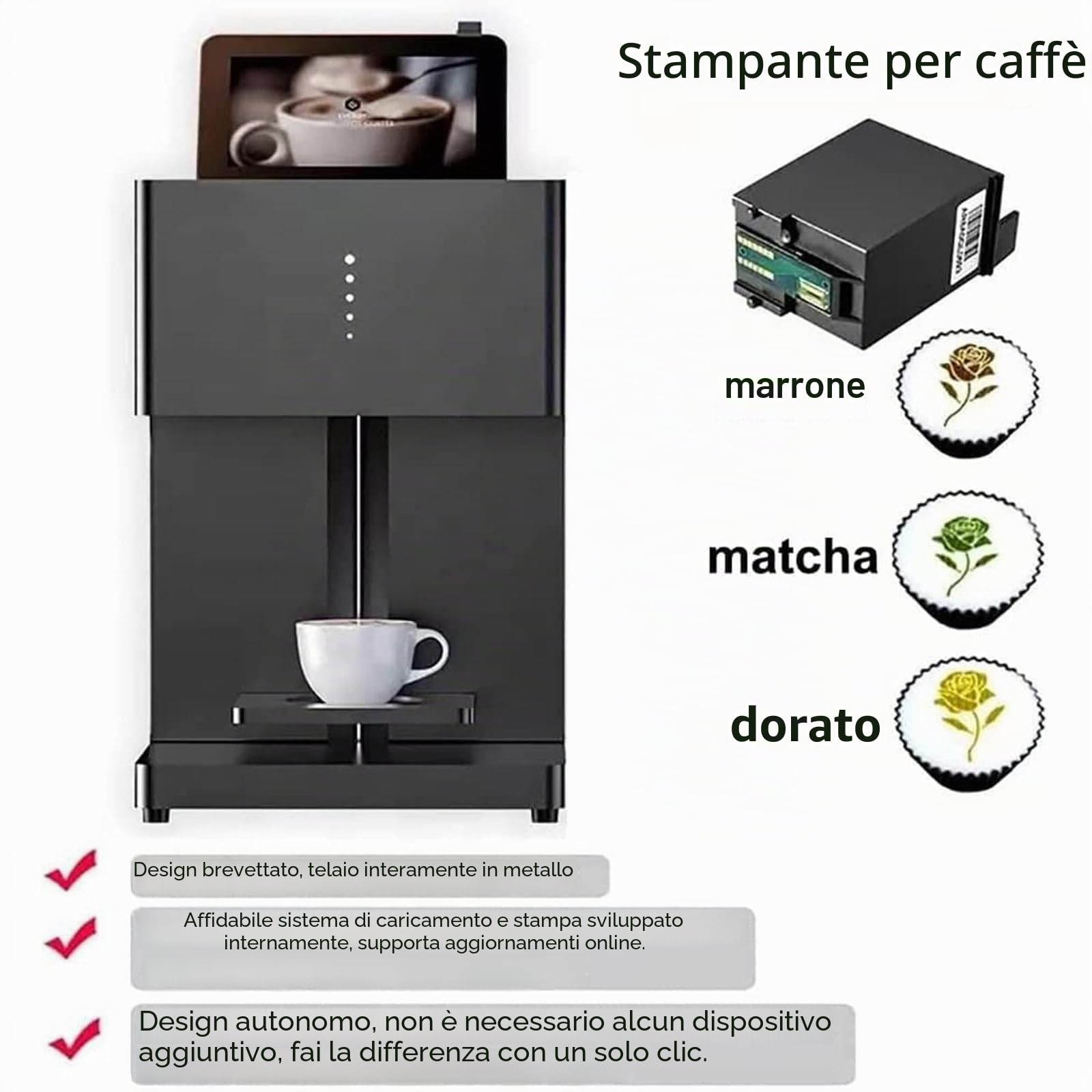 Stampante 3D per Latte Art,Wifi,Stampa Fotografica,Display Touch Screen,Stampante per Caffè Latte Art Qualità Alimentare,Getto D'inchiostro Digitale,Design Fai Da Te Biscotti Macaron White-EBPro