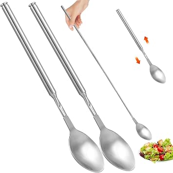 Special Spoon,Telescopic Extendable Spoons,62cm Long Stainless Steel Telescopic Spoon Extendable for Barbecue Tableware Supplies 8.6624.4inch SpoonsX2PCS