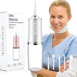 Irrigador Oral Bucal Sem Fio, Recarregável USB, Limpeza Dental Profunda, Fio Dental de Agua, Jato de Agua Alta Pressão Bucal, Limpador de Tartaro Dental