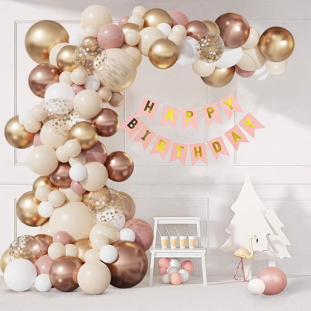 Kit Arco Palloncini Oro Rosa, 101 Pezzi Ghirlanda Arco Palloncini Compleanno Oro Rosa Bianco Per Festa Di Compleanno Di Ragazze Donne, Decorazione Battesimo Country, Baby Shower, Matrimonio Bohémien