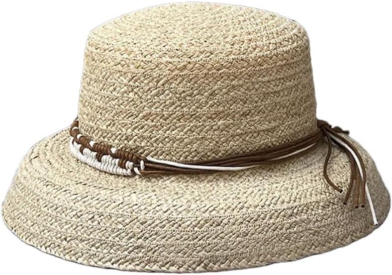 Bohemian National Wind Flat Top Lampshade Straw Hat Women's Summer Outdoor Beach Hat
