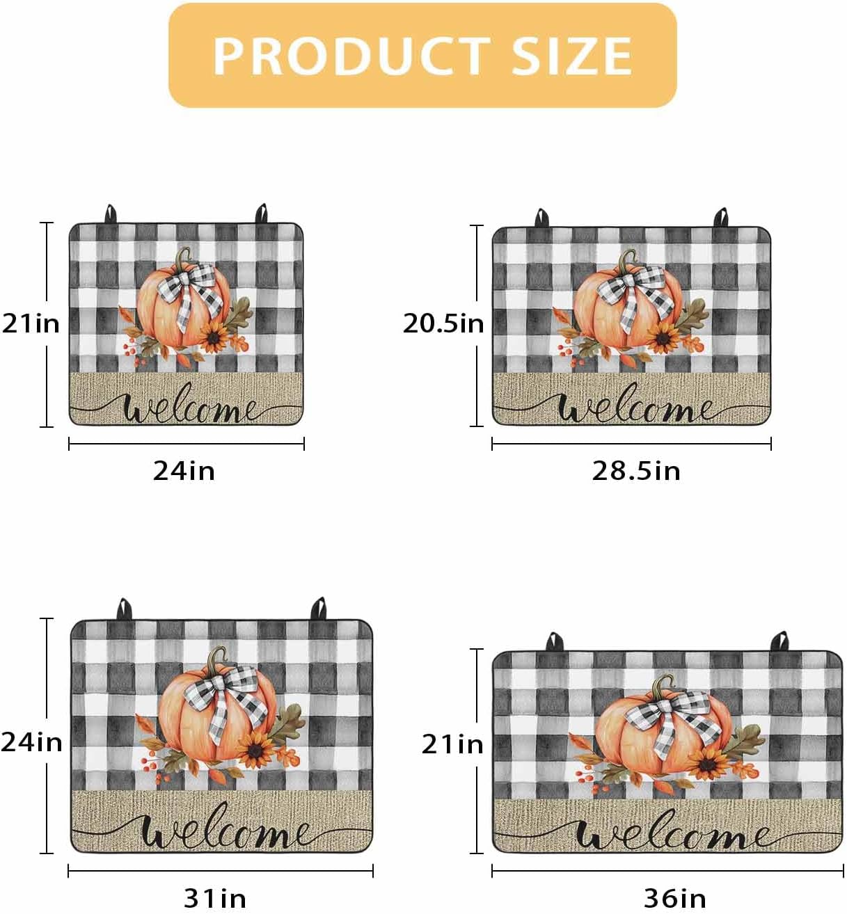 Stove Cover for Electric Stove, Fall Thanksgiving Watercolor Pumpkin Black White Plaid Stove Top Cover for Glass Top, Heat Resistant Rubber Mat Foldable Cooktop Cover Top Protector, 36"x21"