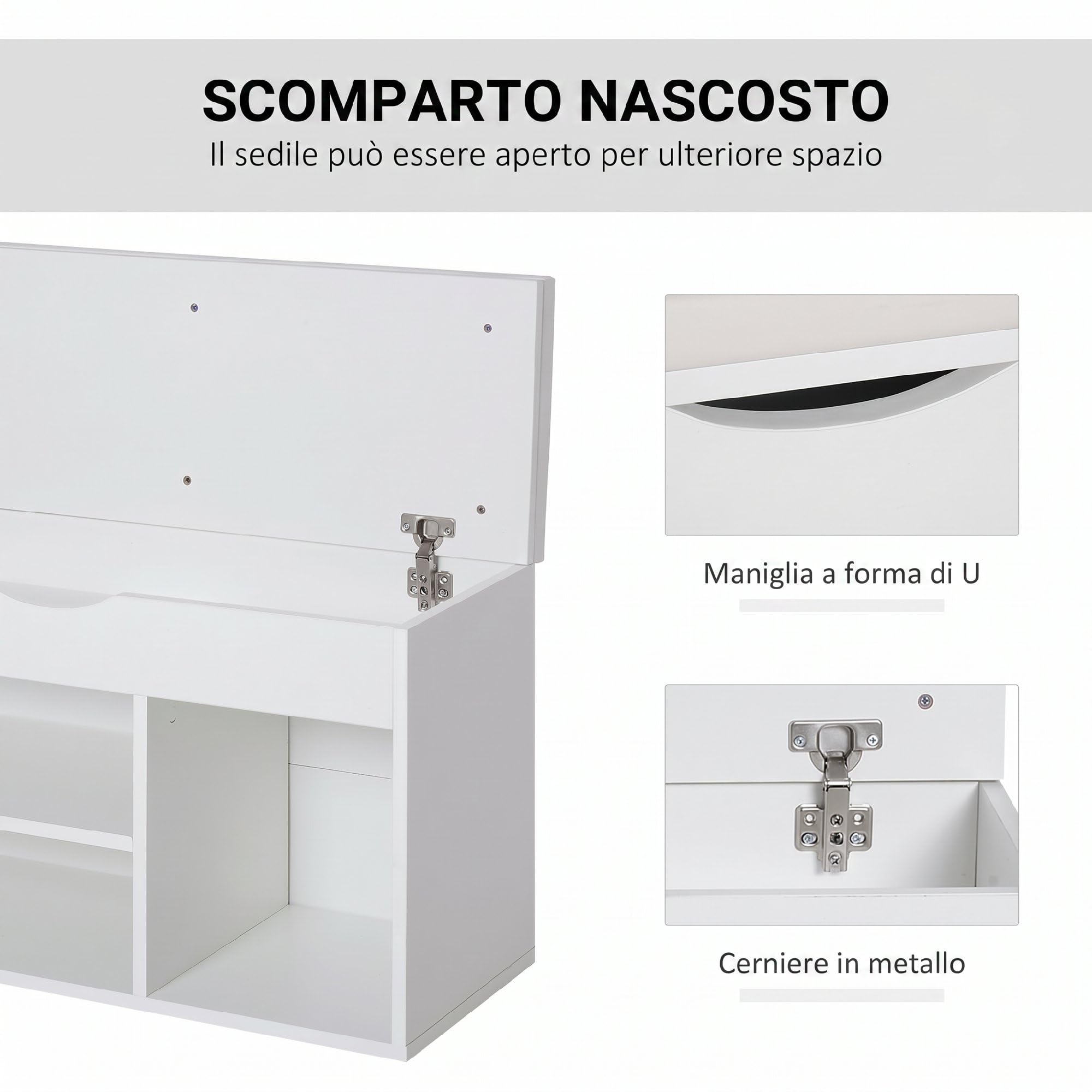 HOMCOM Panca Scarpiera da Ingresso, Scarpiera Salvaspazio Slim con Seduta Imbottita Ribaltabile e Ripiani Aperti, per Ingresso Corridoio, 80x30x47cm, Bianco