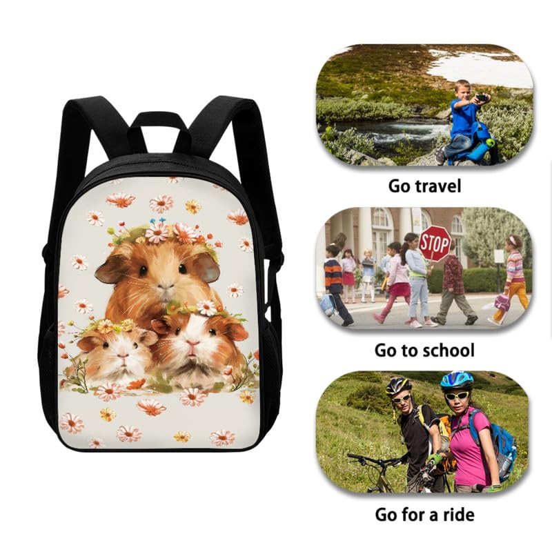 Cartoon Guinea Pig Family 17 Inch Kids Bookbag Guinea Pig Parent-Child Boy Backpack and Lunch Bag Pencil Case Funny Animal Flower Casual Elementary School Bags Bookbag4