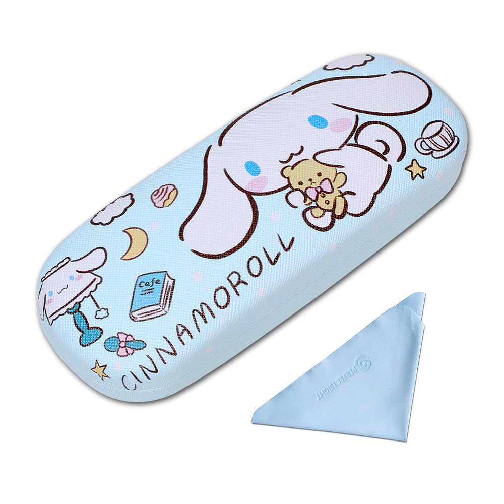 PERFECTSIGHT Hard Shell Eyeglasses Case, PU Leather Protective Glasses Case, Cute Cartoon Surface Eyeglass Case for Women Girls (Blue Dog)