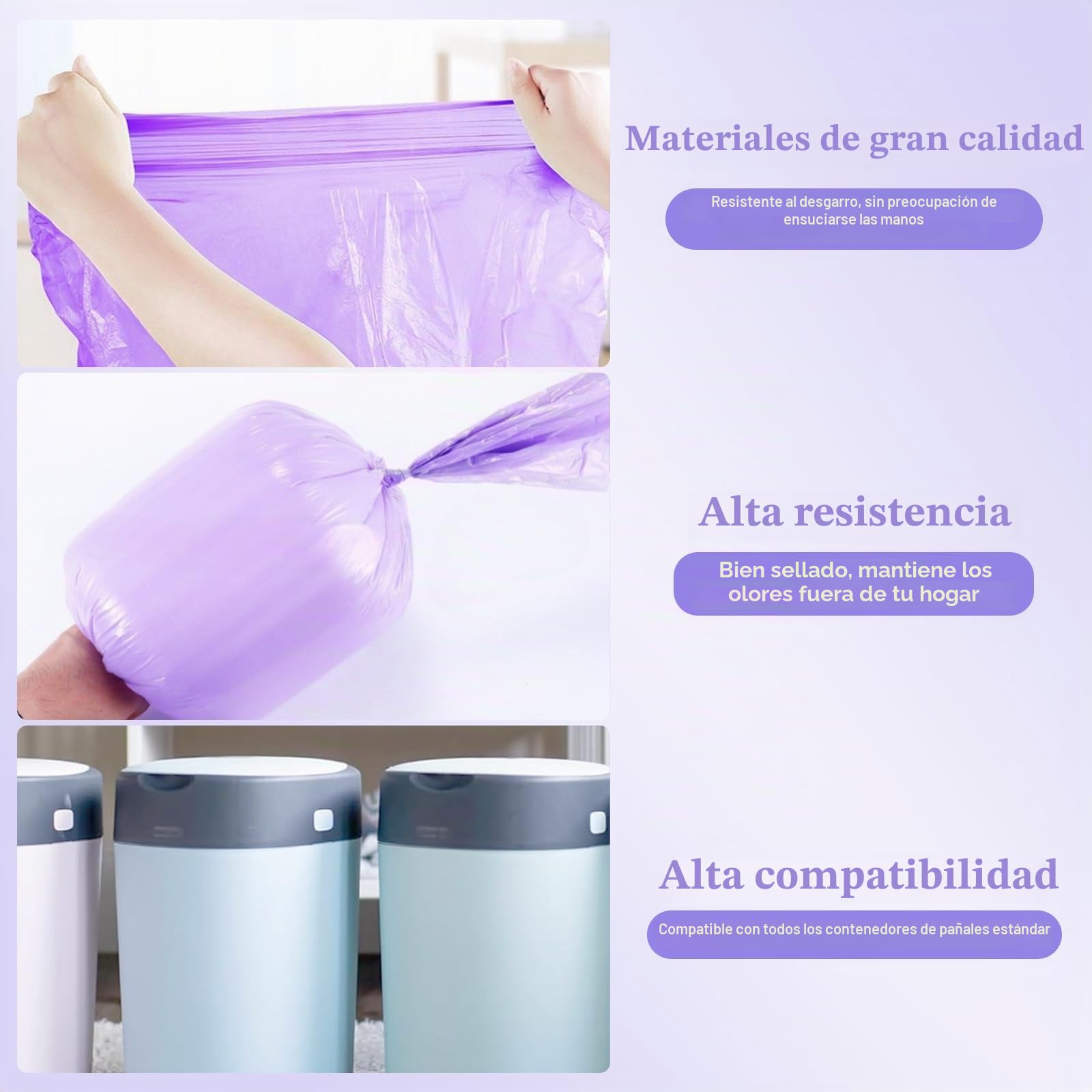 10 Recambios Contenedor de Pañales, 6,5M Recambios de Papelera Pañales Bebe 4 Capas Engrosadas, Bolsas de Contenedor Pañales Compatibles con AngelCare, Litter Locker (Compatible con Todos）