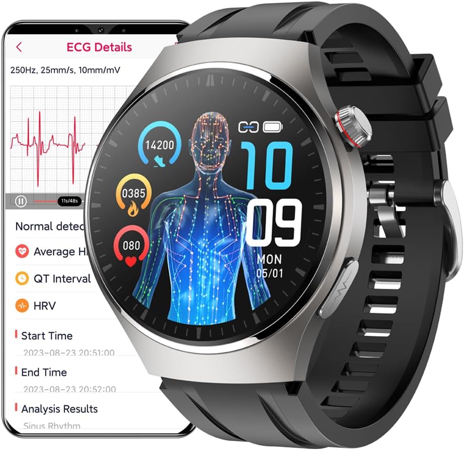 Smart Watch ECG Men, 1,43” AMOLED Smartwatch Dial Answer Call, Women Waterproof Fitness Tracker with PPG SpO2 Heart Rate Monitor Message Notice Sleep Monitor for Android iOS