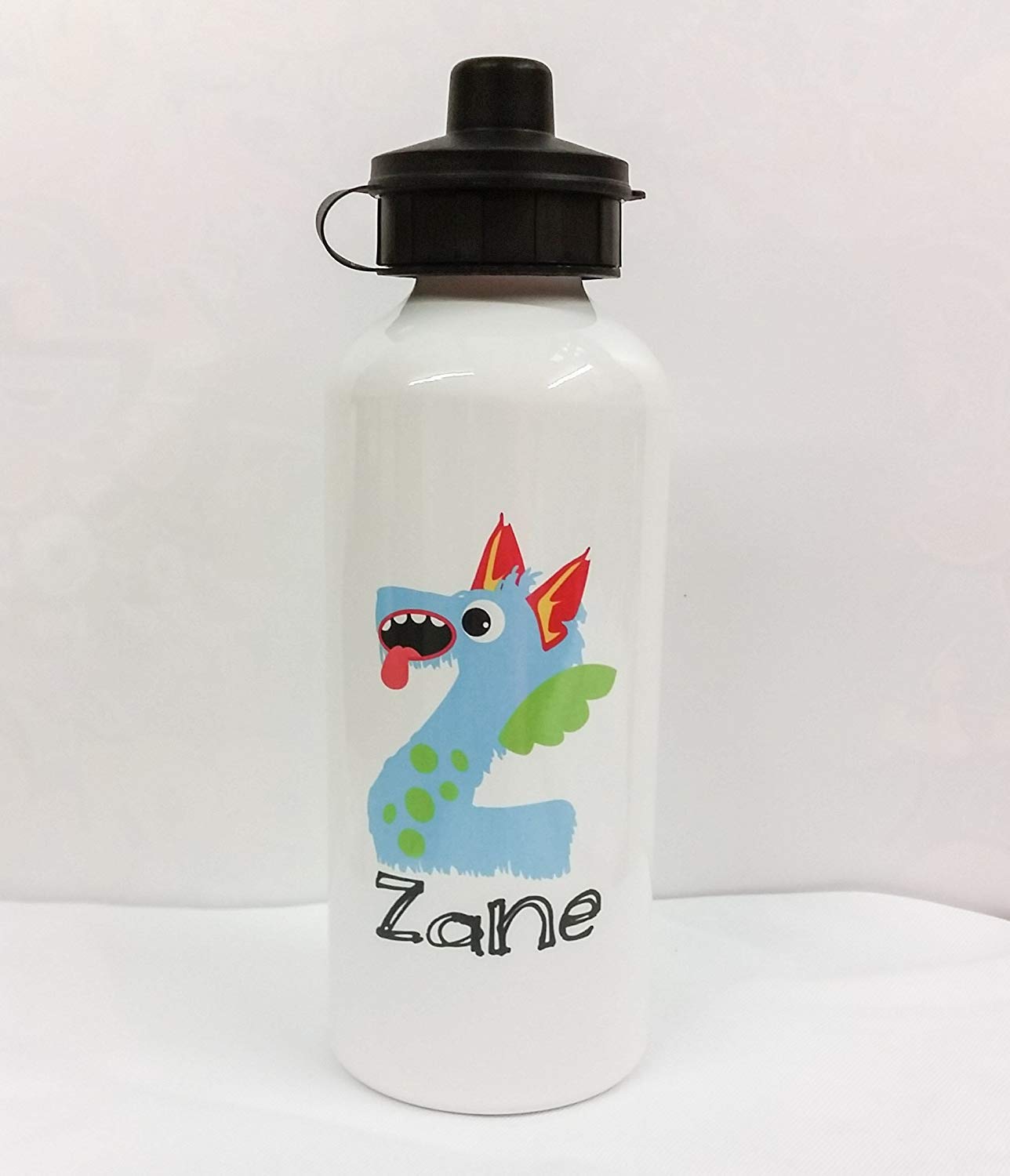 Water Drinks Bottle Personalised Aluminium White 600ml Monster letter boys child