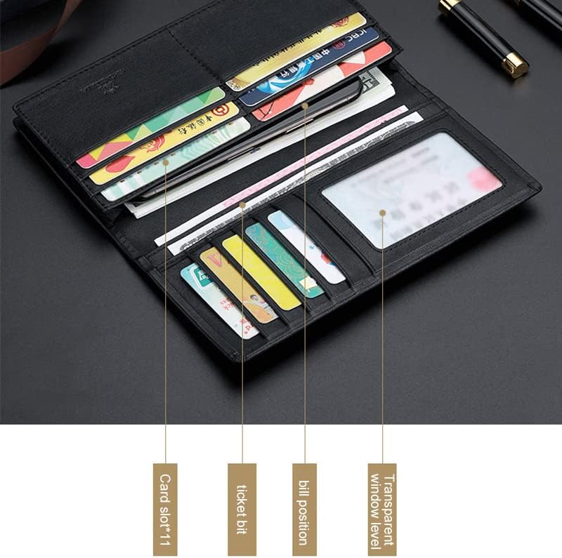 Miniatura 3 de Cartera de cuero genuino para hombre, con cremallera, monedero, bolsa de embrague, cartera larga para hombre, cartera para hombre, Negro, Cartera