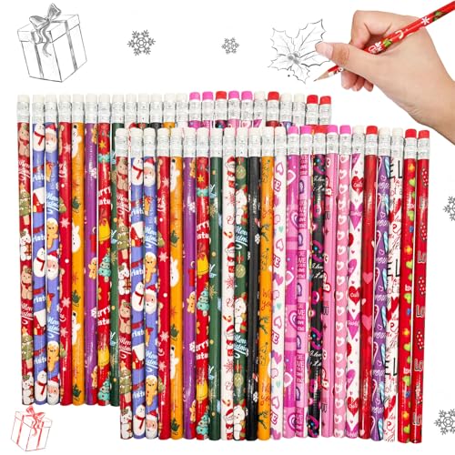 Onlvmyur 48 Stück Weihnachten Bleistifte mit Radiergummi Niedlich Weihnachtsstifte Kinder Bleistift Geschenk für Kinder Weihnachten Geburtstag