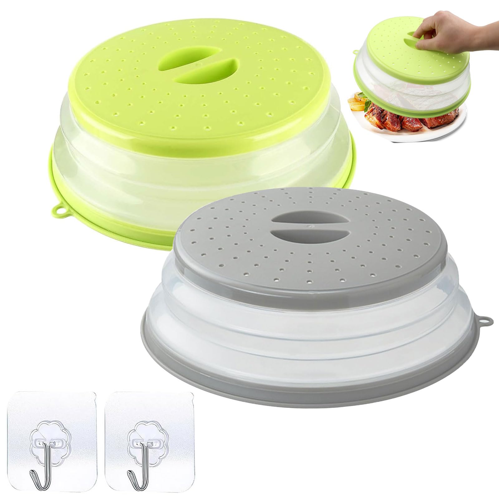 NIXRET 2 Pack Microwave Cover for Food, 27cm Reusable Splatter Guard Plate Cover, Dishwasher Safe for Reheating Ready Meals, Vegetables & Fruits