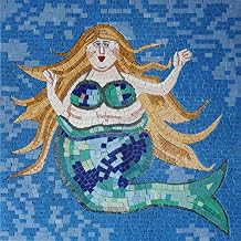 Teal Mosaic Mermaid - Mosaic Art Design | Mosaic Designs | Mosaic Artwork | Mosaic Wall Art Floor Inlay by Mozaico | Handmade Mosaics | 18" x 18"