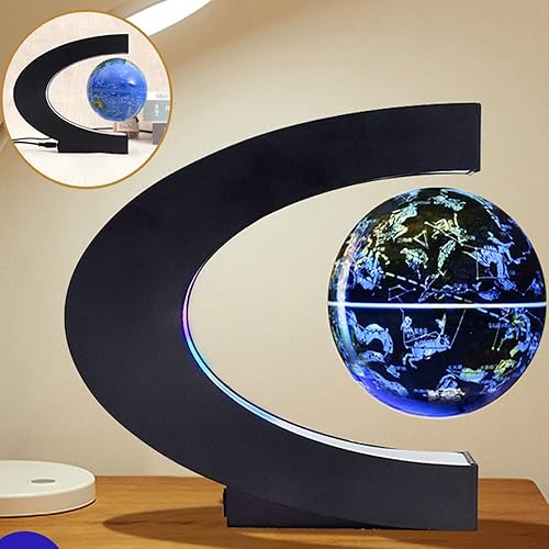 Miniatura 9 de Globo flotante magnético 2 en 1 azul 4 pulgadas constelaciones globo mapa mundo C forma base LED lámpara giratoria