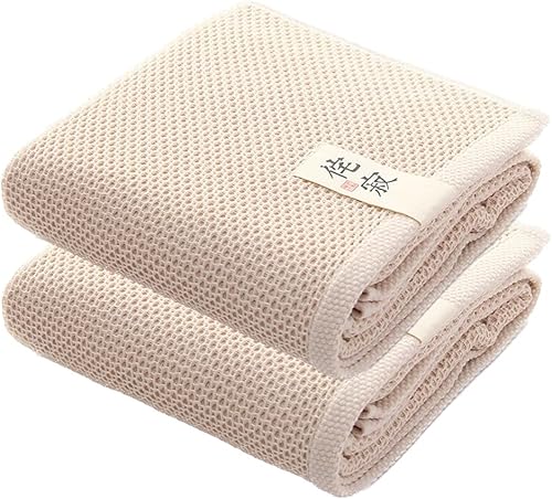 Luke's Gift Toalla de mano estilo japonés, 100% algodón de fibra larga, 28 x 13 pulgadas, secado de microfibra, 2 piezas (beige)