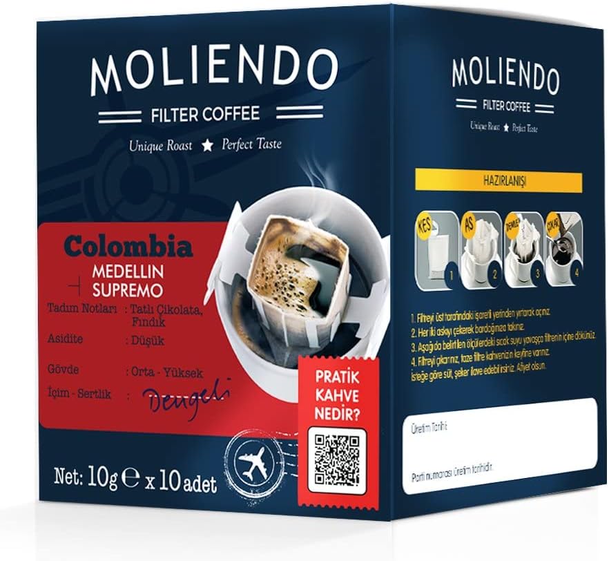 Moliendo Finest Coffee Colombia Medellin Supremo Pratik Filtre Kahve 10x10 g