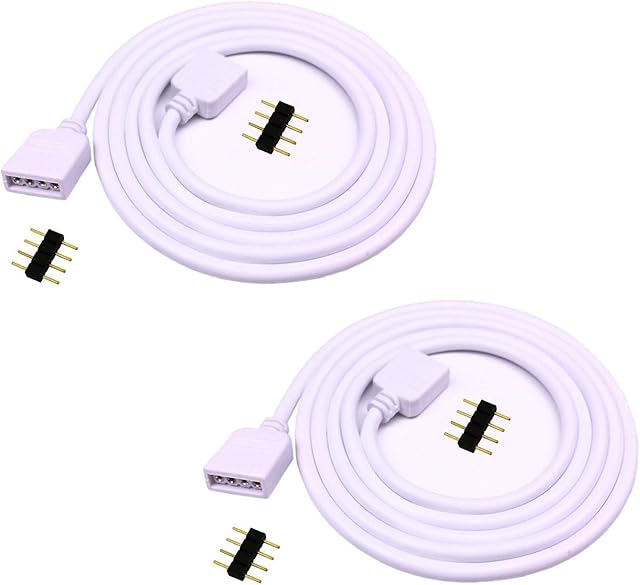 LitaElek 2pcs 1m 3.3ft RGB LED Strip Extension Cable 4 Pin LED Tape Extension Cord LED Ribbon Extension Wire LED Band Extender Quick Connector Cable for SMD 5050 3528 2835 RGB LED Strip Light, White