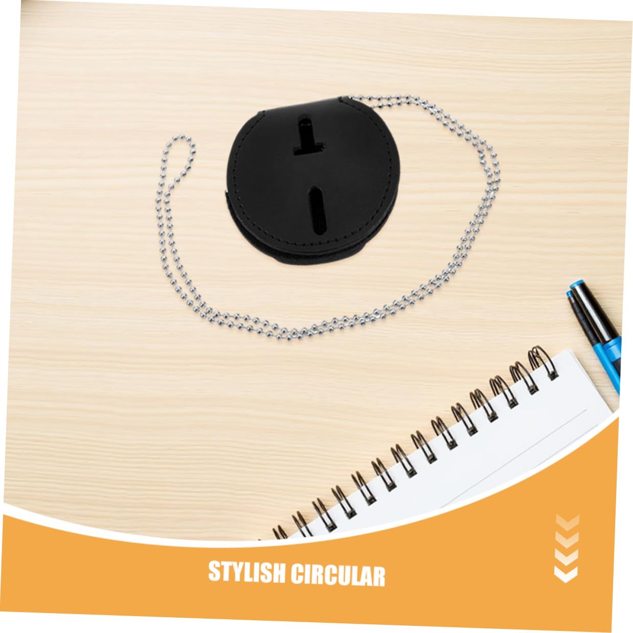 Porte-badge Circulaire Noir 7 Pièces en Pu avec Clip Métallique