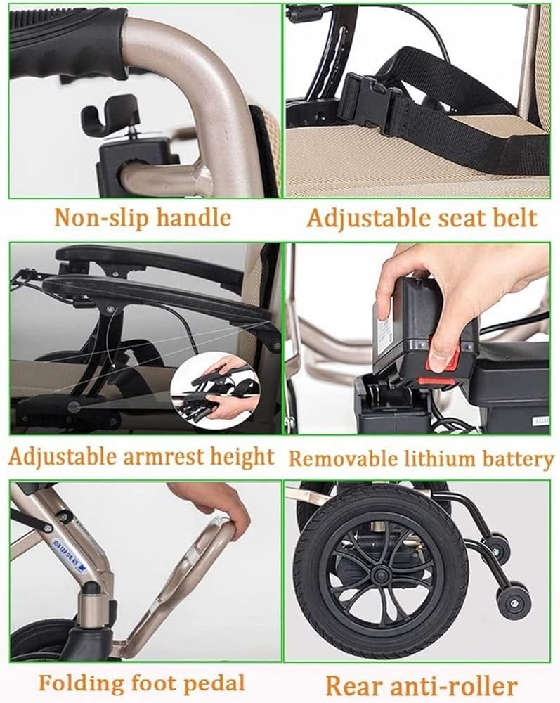 Silla de ruedas eléctrica plegable ligera para adultos, doble función de alimentación y funcionamiento manual, resistente con control de joystick, ideal para usuarios discapacitados