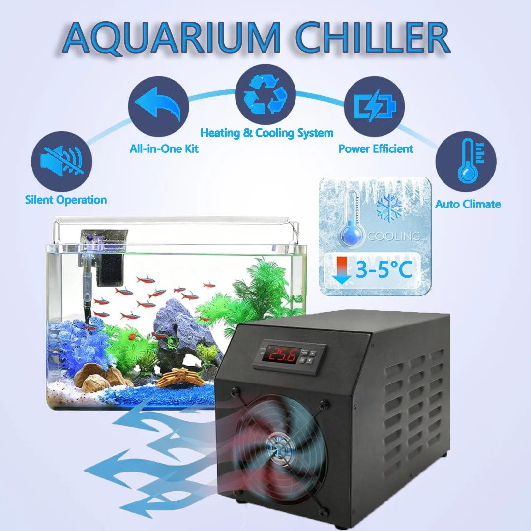 Enfriador Acuario 16 Gal/60 L 2 en 1 para Sistemas Hidropónico, Calentamiento Y Enfriamiento Rápidos para Peces, Camarones Y Corales, con Bomba y Manual AquariumChiller