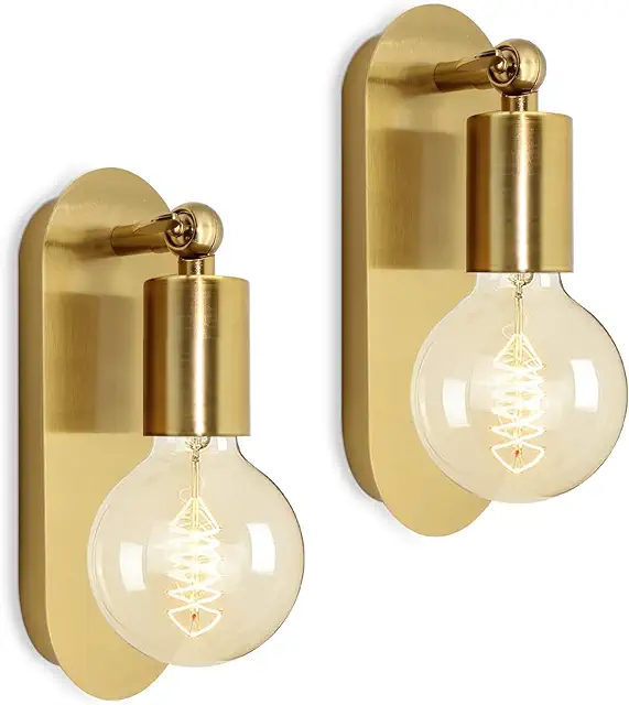 Applique Murale Industrielle Doré Vintage 2PCS - Lampe Orientable E27 pour Salon Chambre