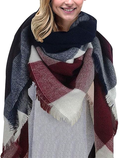 heekpek Women Plaid Scarf Neck Warm Large Tartan Wrap Stole Tassel Pashmina Shawl