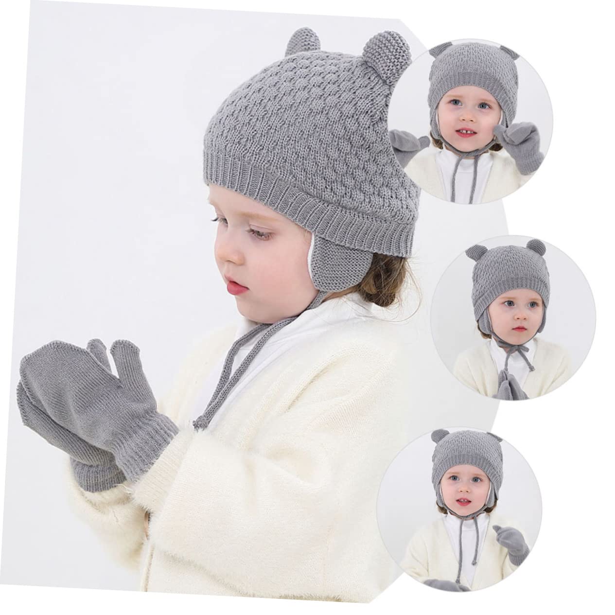 5 Sätze Kindermütze kinder winterhandschuhe kinder wintermütze kinderfäustlinge Babyhandschuhe neugeborene warme mütze -Winterstrickhandschuhe Outdoor-Babymütze Acrylwolle Grey