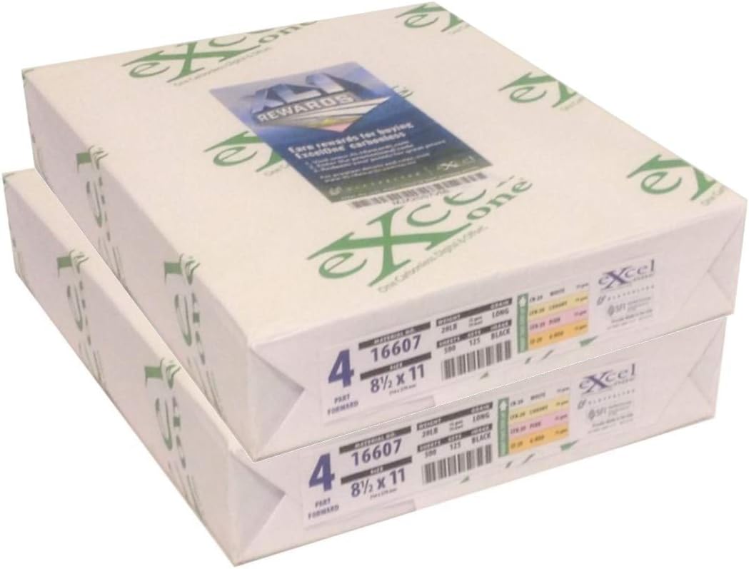 Excel One (16607) Carbonless Paper, 8.5 x 11, 20 lb, 4-Part Forward (White/Canary/Pink/Goldenrod) - Two (2) Reams (250 Sets)