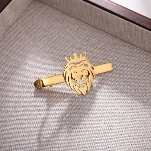 Image of Stainless Steel Animal Creative Crown Lion Brooches for Women and Men