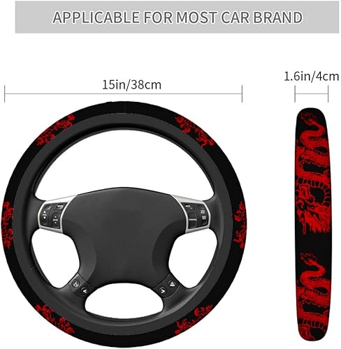 Miniatura 3 de Swono Funda universal de neopreno para volante de 15 pulgadas, diseño abstracto de dragón chino, rojo y negro, para mujeres y niñas