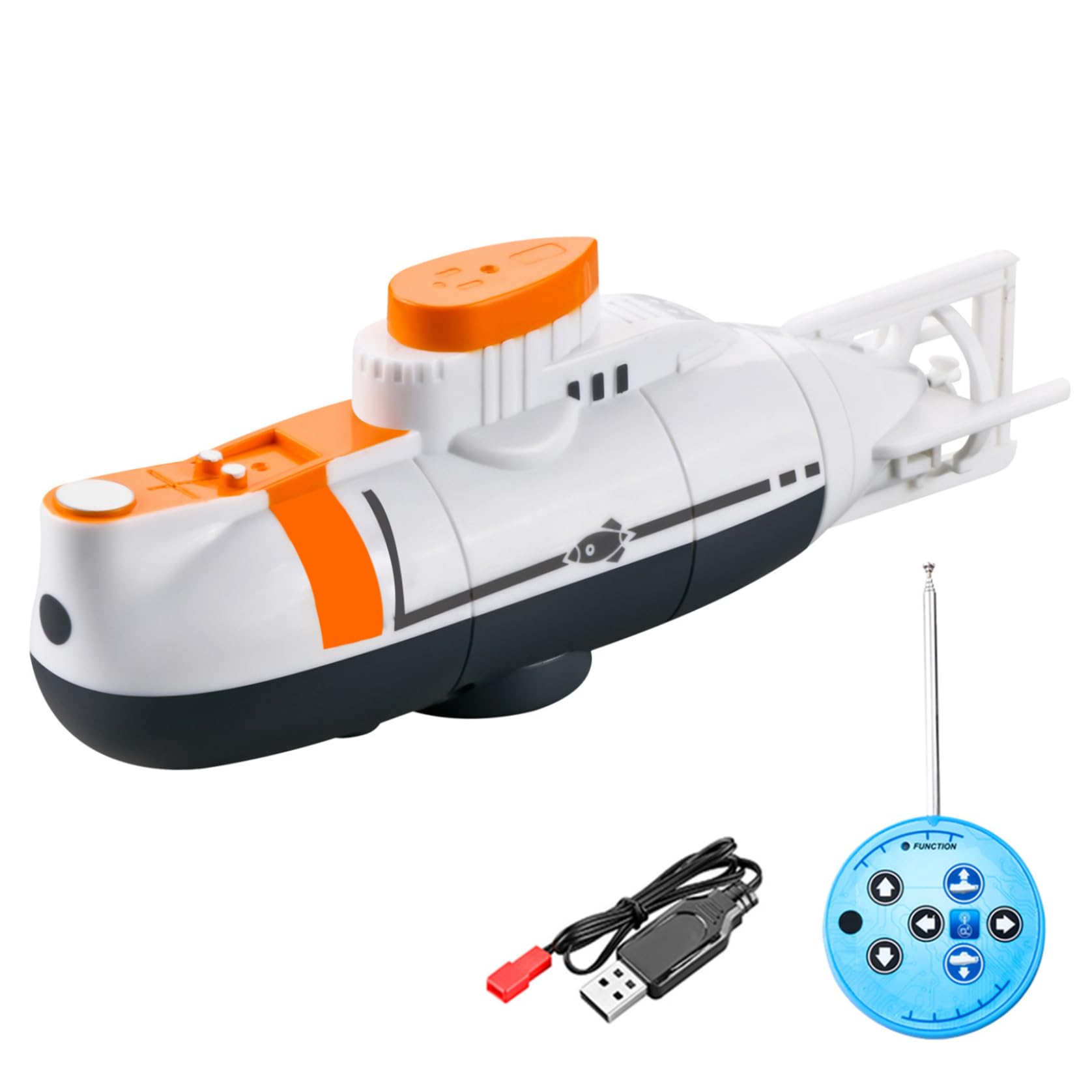 Sottomarino telecomandato, giocattolo sottomarino di simulazione impermeabile per bambini, RC completamente direttivo, RC ricaricabile USB per piscine, serbatoio dell'acqua, regalo, bianco