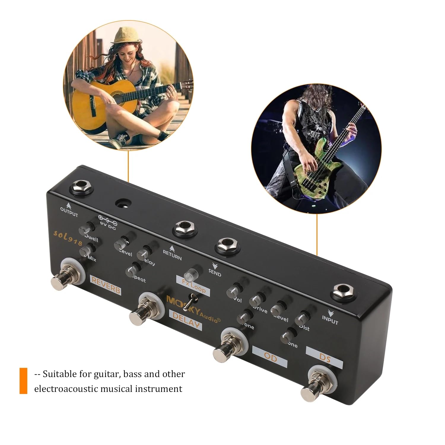 Guitar Multi-Effects Pedal 5-in-1 Reverb, Delay, Overdrive, FX Loop, Distortion Pedal True Bypass Full Metal Shell Guitar Parts Accessories : Musical Instruments