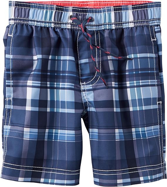 Maillot de bain pour garçon bleu avec motif à carreaux résistant au chlore