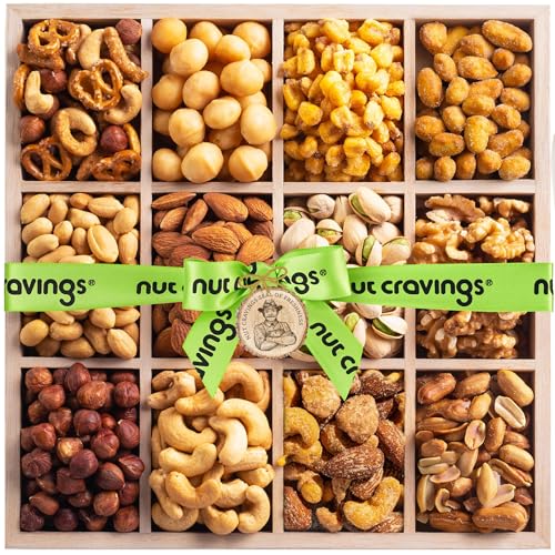 NUT CRAVINGS - Halloween Treats For Adults Mixed Nuts Gift Basket in Reusable Wooden Tray...