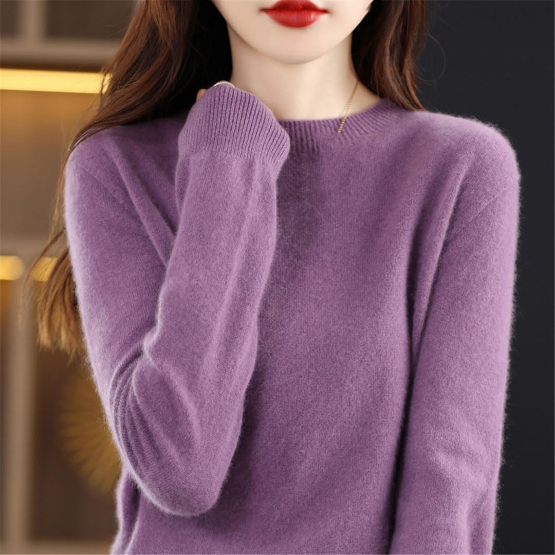 Suéter De Lana De Punto Acanalado para Mujer, Cuello Redondo, Manga Larga, Jersey