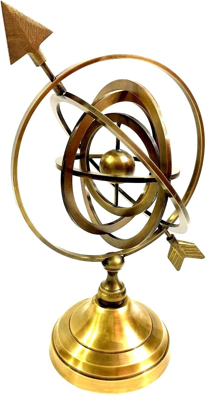 12" Inch Full Brass Armillary Sphere with Arrow Nautical Maritime Astrolabe Globe Decor
