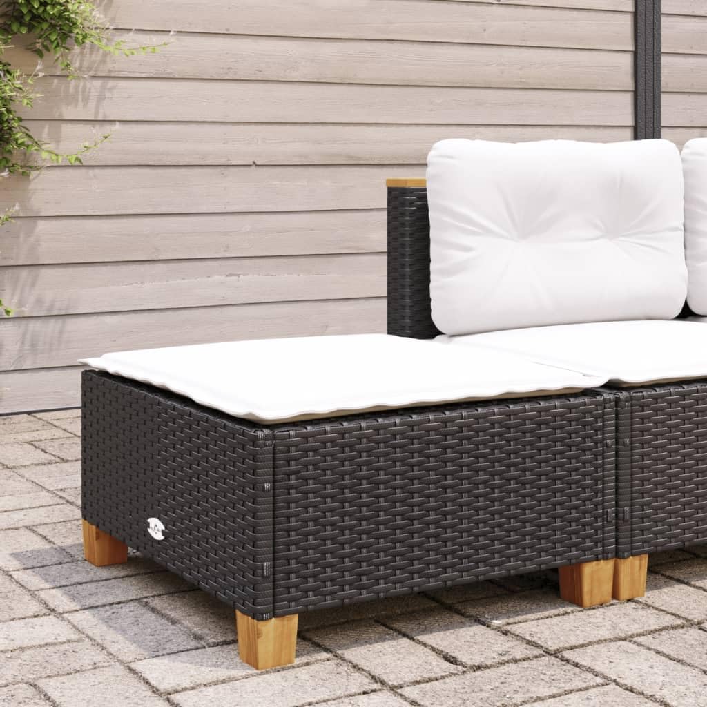Fengshui Taboret ogrodowy z poduszką, czarny, 63,5 x 56 x 32 cm, polirattanowy