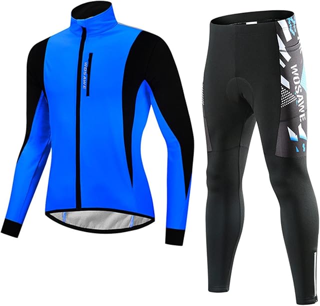 TiYuSFes Men's Cycling Jacket Set,Windbreaker Waterproof Running Gear Mountain Biking Plush Suitable For Winter(Size:M,Color:Blue)