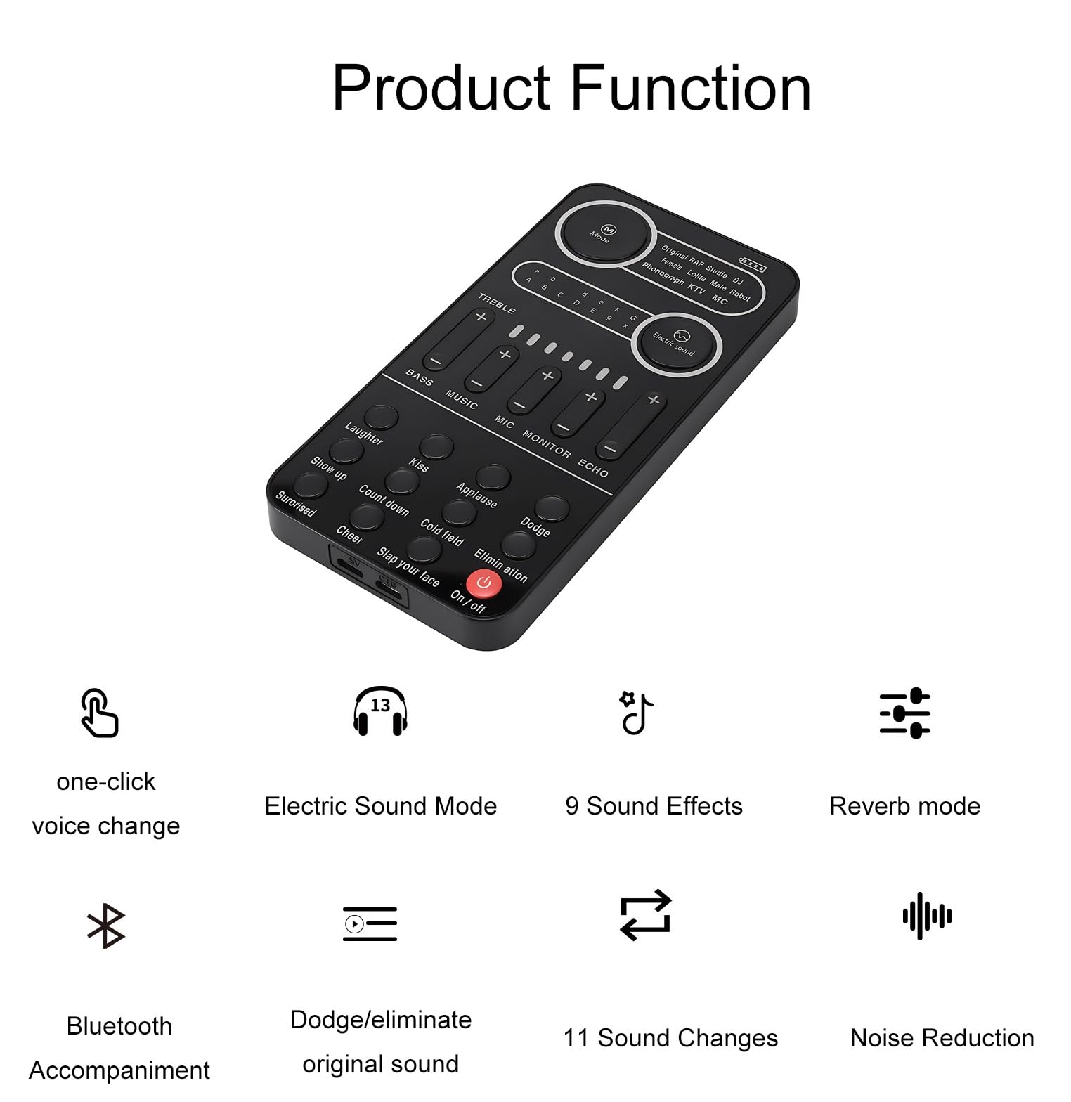 Cambiador de Voz, Convertidor de Sonido Multifuncional con Modo de Música Eléctrica 9 Efectos de Sonido Función de Monitor Fácil de Llevar para Ordenador Portátil Teléfono Móvil