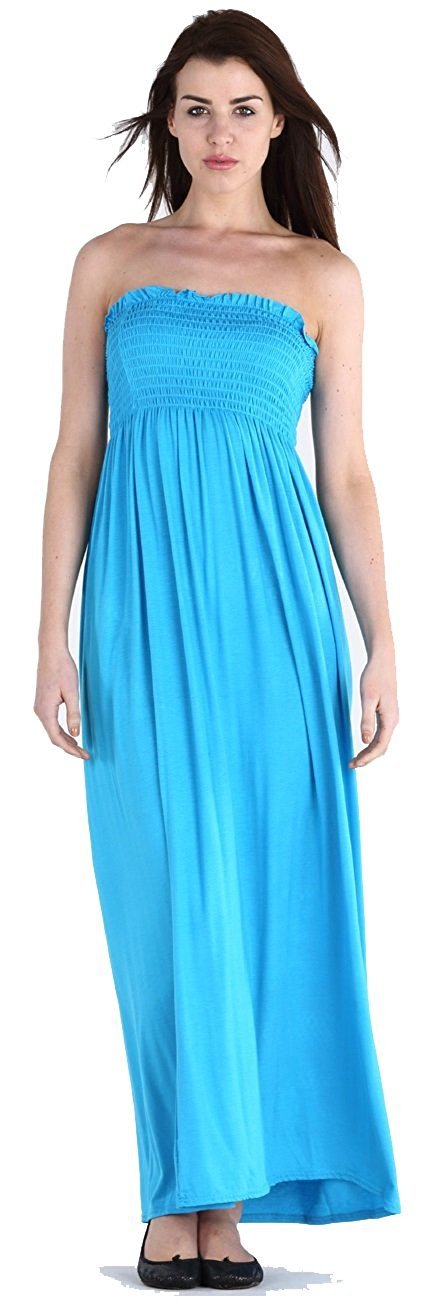 Candid Styles Women's Turq Sheering Bandeau Boobtube Gather Strapless Summer Beach Maxi Dress 8-22