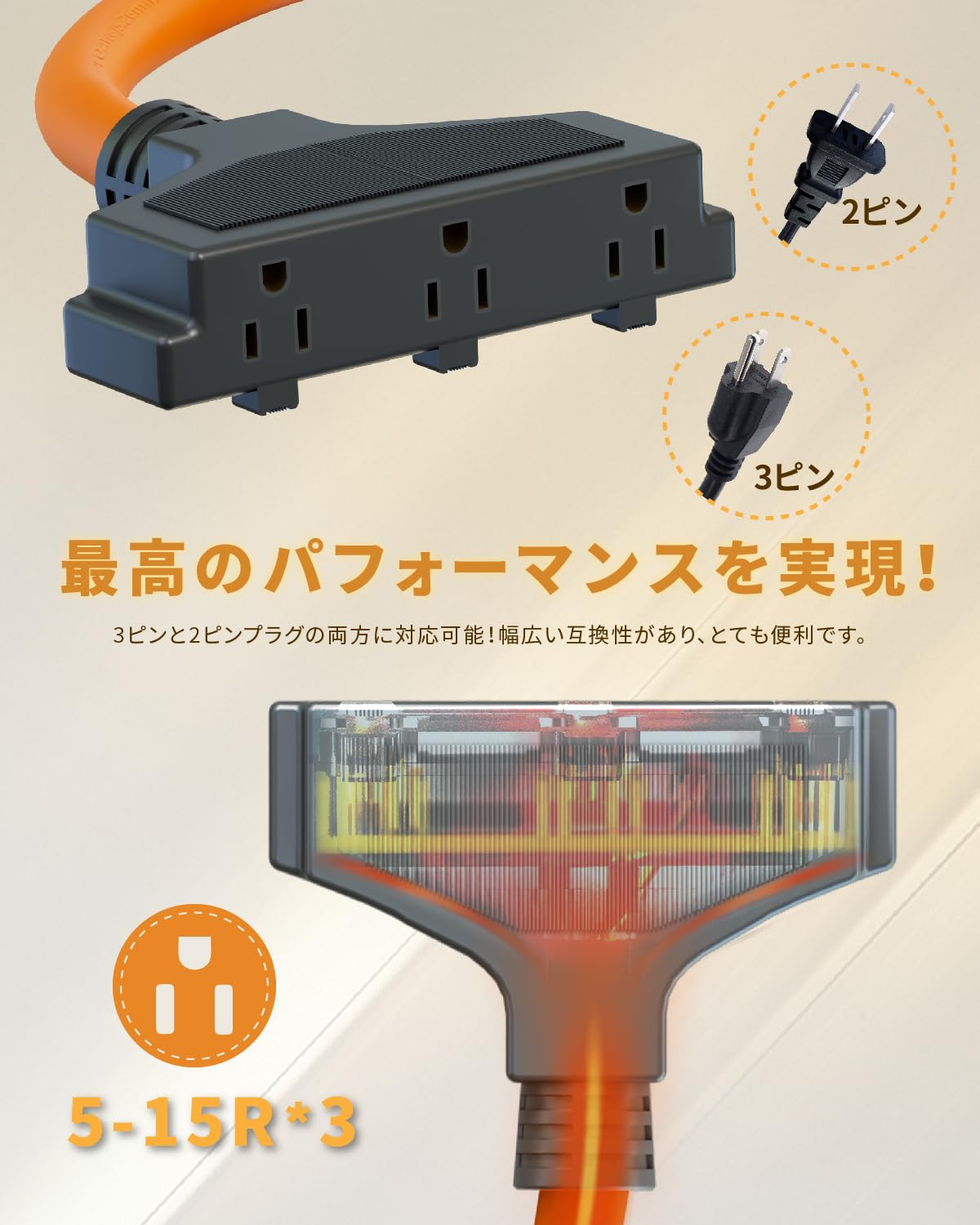 Amazon.co.jp: Kareyou発電機コード L5-30P（30A）→ 5-15R（3口） 15A