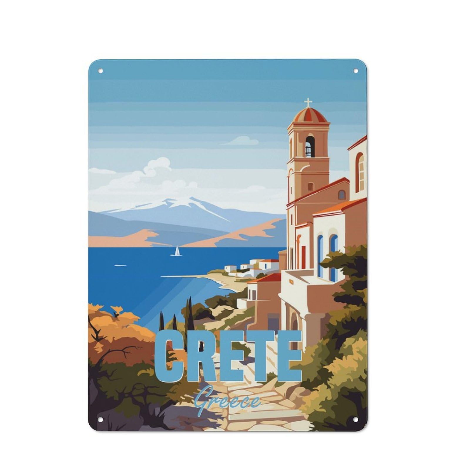 Junmoney Style-1 Vintage Metal Plaque 40X30cm Featuring Crete Greece For Hallway Wall, For Wall Display Collectors