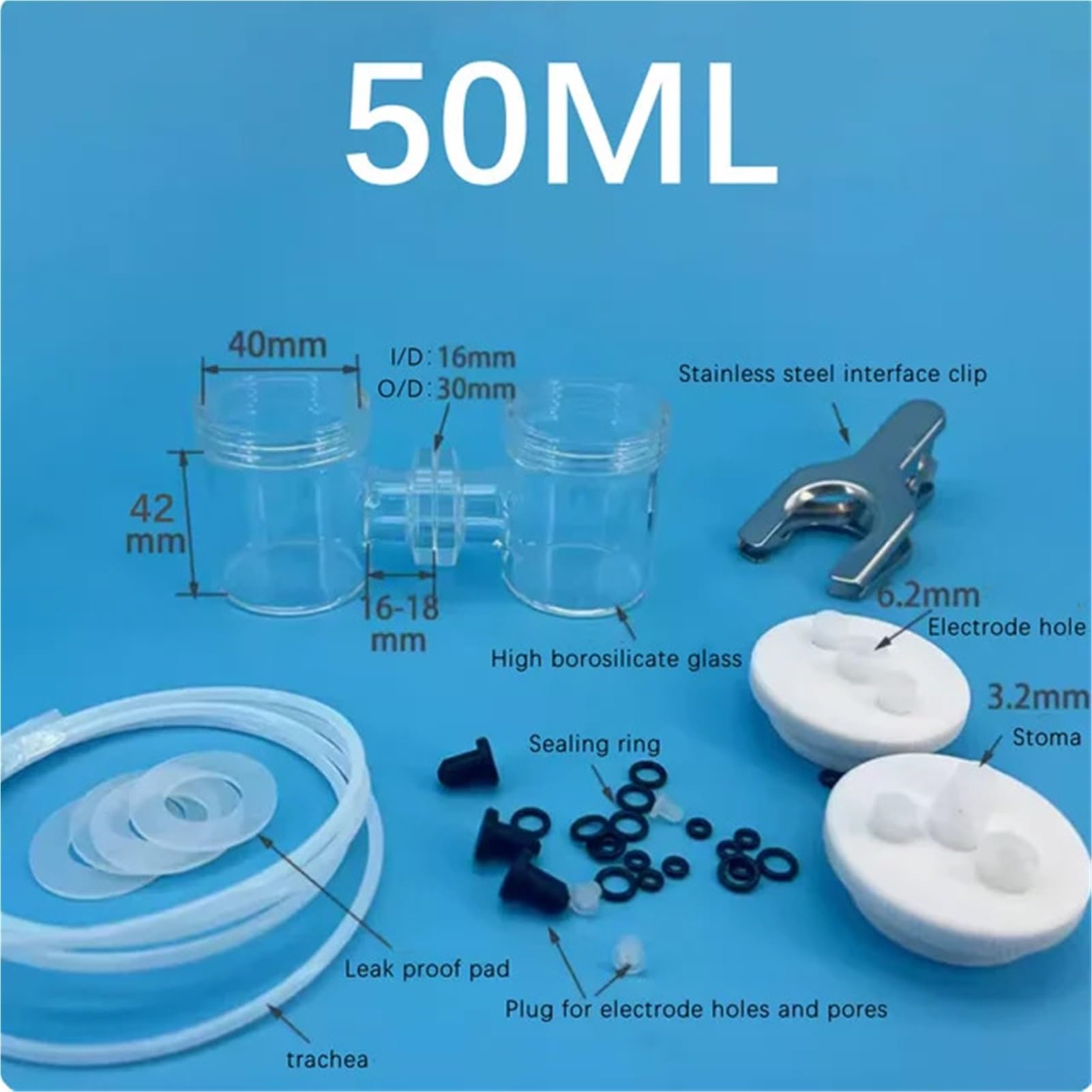 sujeniir H-Type Interchangeable Membrane Electrolytic Cell Sealed Electrolytic Cell for Cup Microbial Two Chamber Reactor(50ML)