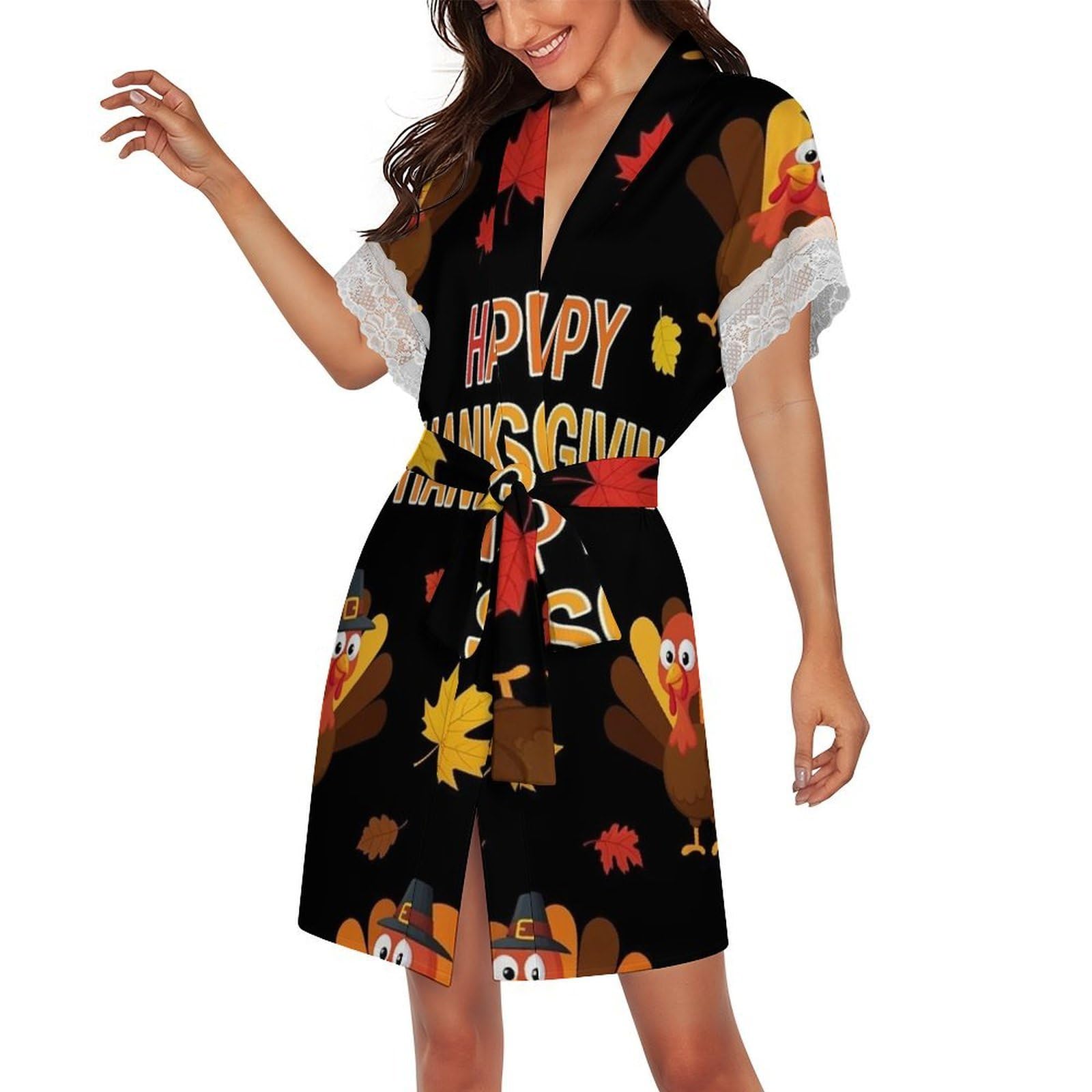 Womens Silk Robe Short Sexy Lace Bride Party Bathrobe Kimono Sleepwear