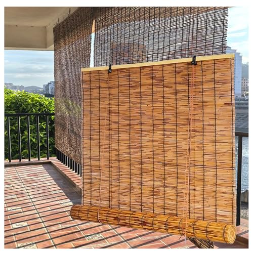 Bamboo Patio Roller Shades, Outdoor Roll Up Blinds Porch Blackout Roller Shades, Indoor Partition Bamboo Windows Blinds 18 22 26 32 34 36 44 46 50 55 60 68 70 72 76 In, Cordless(59x87 in (WxH))