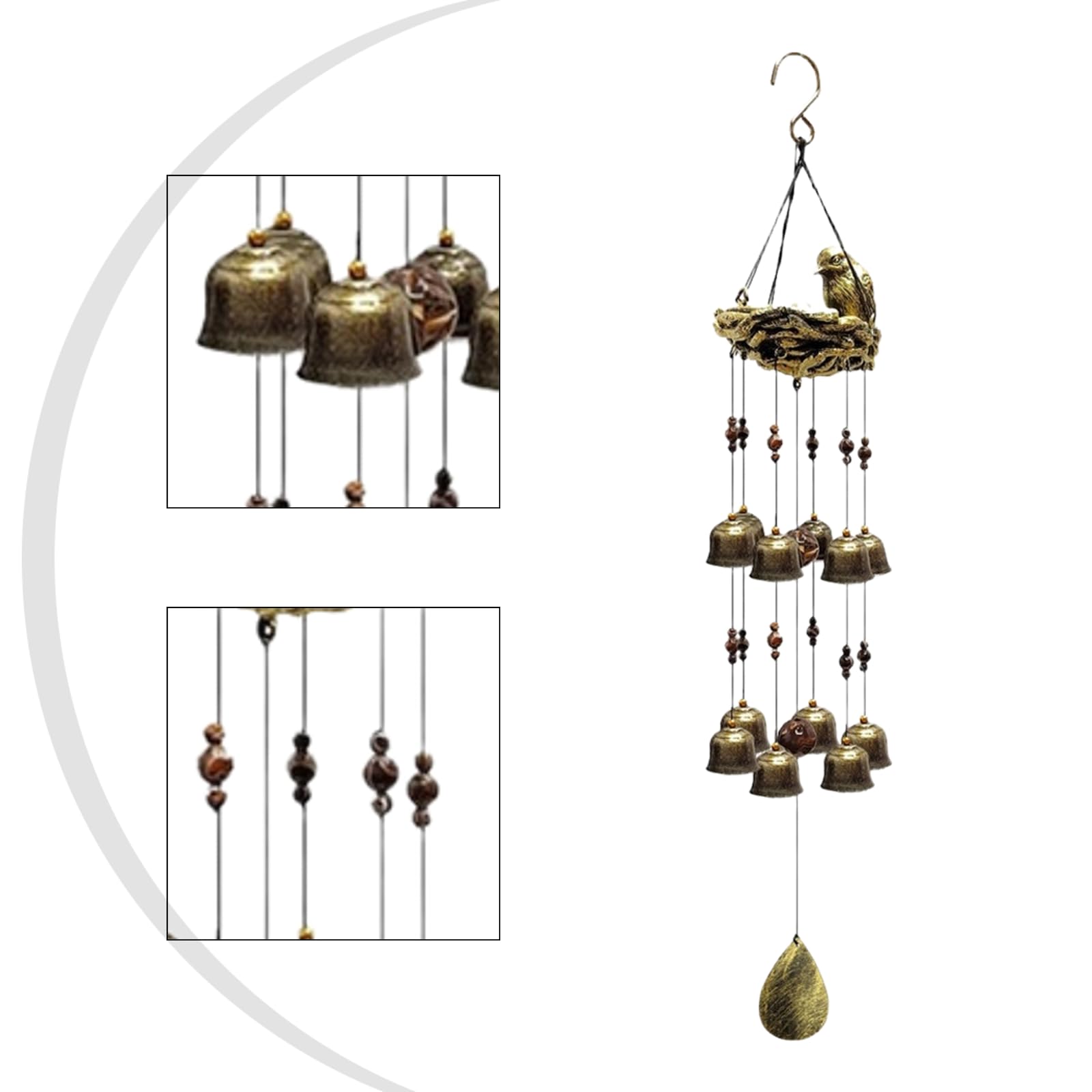 Carillon éolien en résine oiseau KiraKira de style européen et longueur de 63 cm
